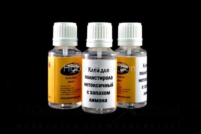 Клей для полистирола нетоксичный с запахом лимона среднетекучий, с кисточкой, 30 мл. AH2004