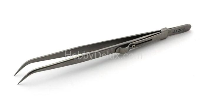 Пинцет изогнутый 45° с фиксатором, 160 мм JAS41201