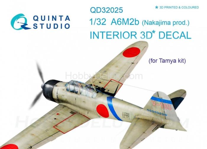 3D Декаль интерьера кабины A6M2b Nakajima prod. для модели Tamiya QD32025