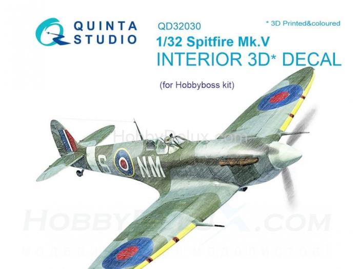 3D Декаль интерьера кабины Spitfire Mk.V для модели Hobbyboss QD32030