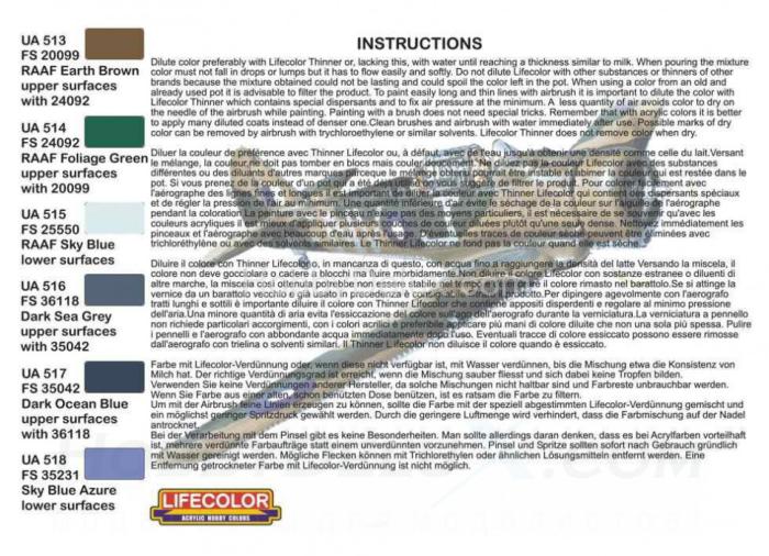 Life Color XS01  Набор красок Life Color -  ROYAL AUSTRALIAN AIR FORCE WWII SET #1 
