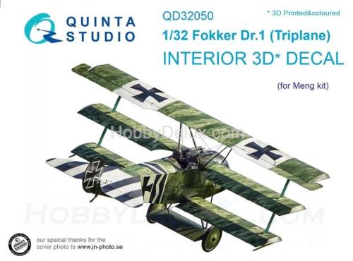 3D Декаль интерьера кабины Fokker Dr.1 для модели Meng