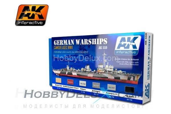 SET ACYLIC COLORS FOR GERMAN WARSHIPS - набор красок для немецких военных кораблей AK-559