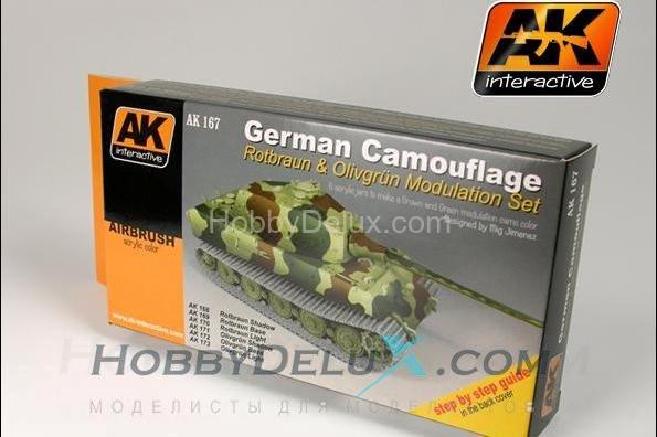 Набор красок для модуляции - GERMAN GREEN AND BROWN MODULATION SET AK-167