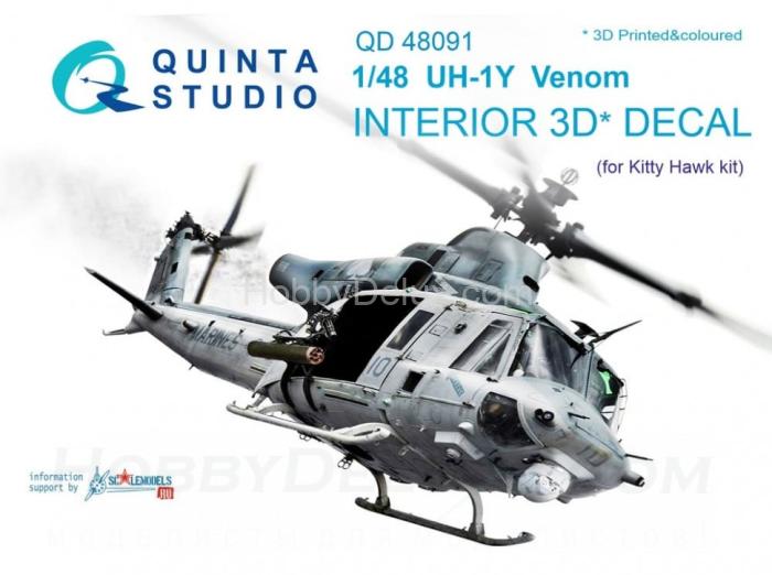 3D Декаль интерьера кабины UH-1Y Venom для модели Kitty Hawk QD48091