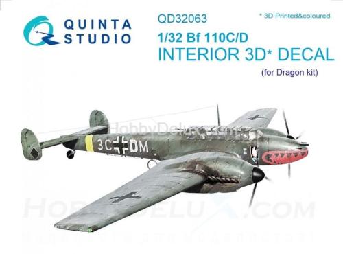 3D Декаль интерьера кабины Bf 110C/D для модели Dragon