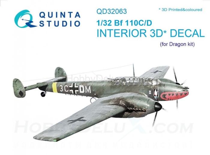 3D Декаль интерьера кабины Bf 110C/D для модели Dragon QD32063