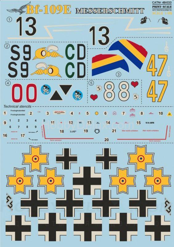 Декали Print Scale Messershmit Me-109 E Part 2 Wet decal PS48-033