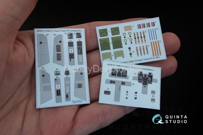 3D Декаль интерьера кабины EMB-314 Super Tucano для модели HobbyBoss QD48101