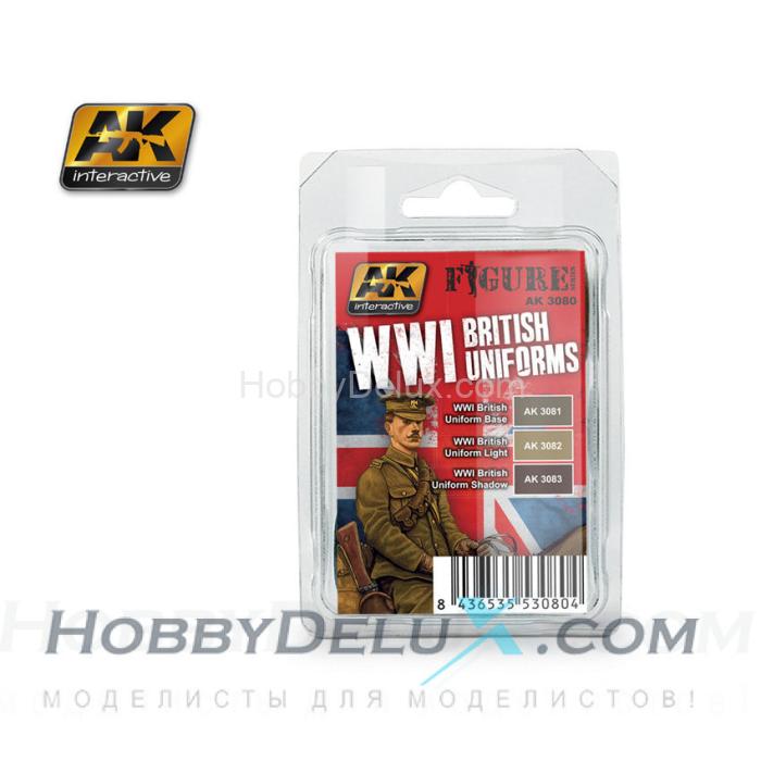 AK-3080 WWI BRITISH UNIFORMS (набор красок 3 шт.) AK-3080