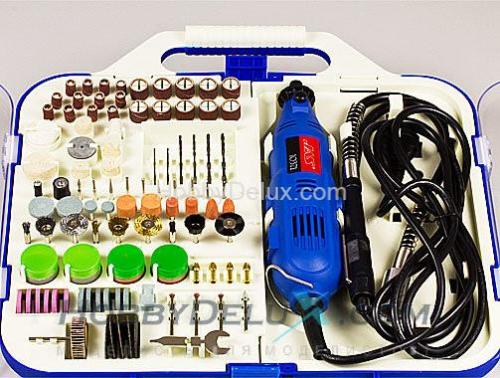 Бормашина с гибким валом, 130 Вт, 8000-30000 об/мин. + набор расх. принад., 145 шт.