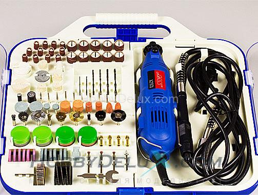 Бормашина с гибким валом, 130 Вт, 8000-30000 об/мин. + набор расх. принад., 145 шт. JAS10371