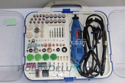 Бормашина с гибким валом, 130 Вт, 8000-30000 об/мин. + набор расх. принад., 145 шт.