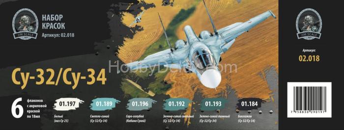 Набор акриловых красок Jim Scale "Су-32, Су-34" 02.018