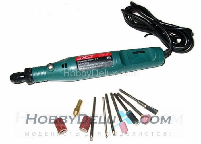 Бормашина, 18 В, 5000-14000 об/мин. и набор расходных принадлежностей, 11 предметов, блистер JAS10301