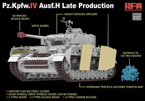 Сборная модель танка Sd.Kfz.161/1 Panzerkampfwagen IV Ausf.H поздний (с двигателем и рабочими траками)