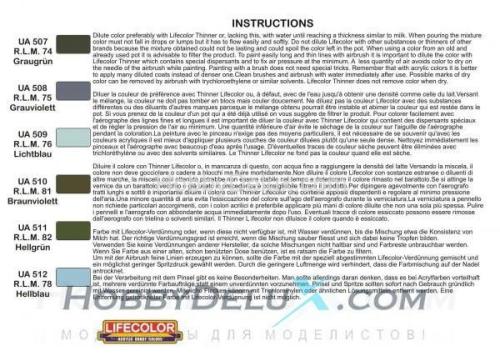 Набор красок Life Color -  GERMAN WWII LUFTWAFFE SET #2