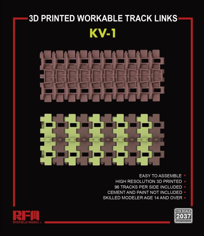 RFM (RYEFIELD MODEL) RM2037 1:35 Рабочие траки для советского танка КВ-1 с упрощенной башней (3D печать)