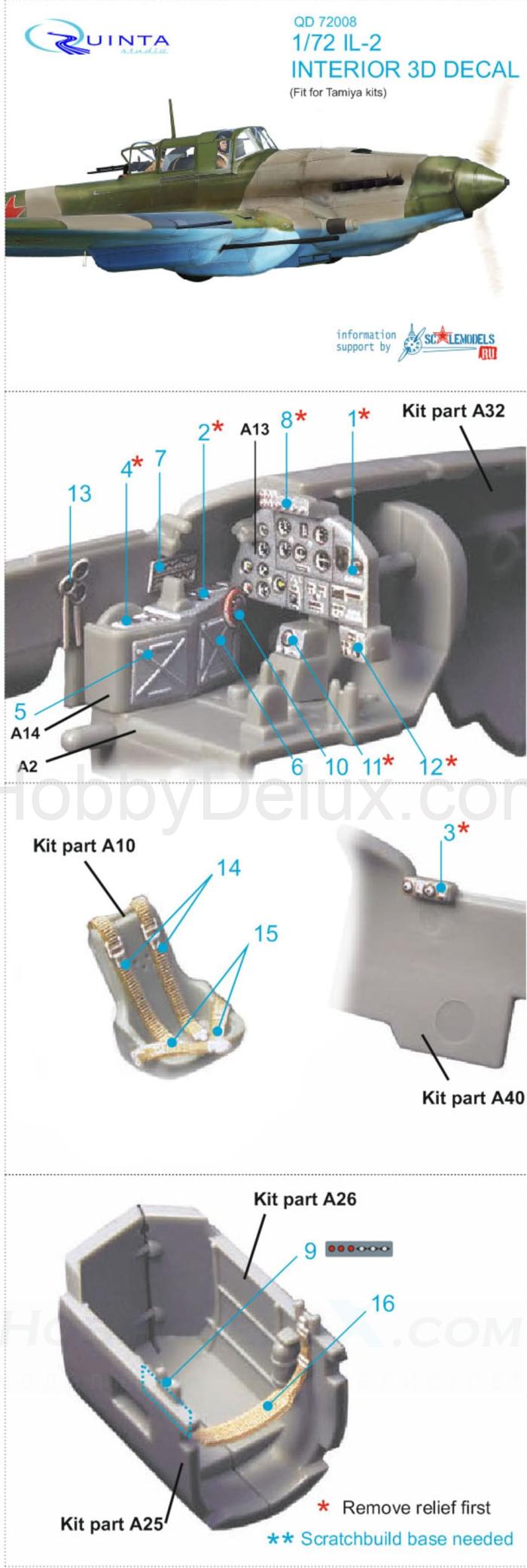 3D Декаль интерьера кабины Ил-2 QD72008