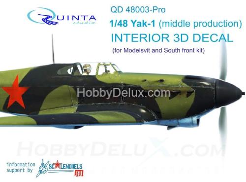 3D Декаль интерьера кабины Як-1 (средние серии) (для модели Моделсвит/ЮФ)3