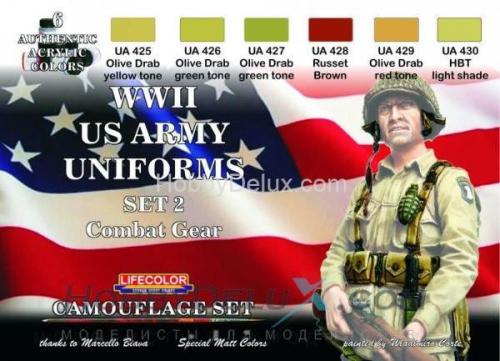 Набор красок Life Color -  WWII US ARMY UNIFORMS COLOURS SET #2