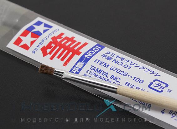 Кисточка плоская ширина 4мм (конский волос, ручка дерево) 87028