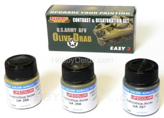 Набор красок Life Color - EASY3 CONTRAST AND DESATURATION SET US Army Olive Drab MS03
