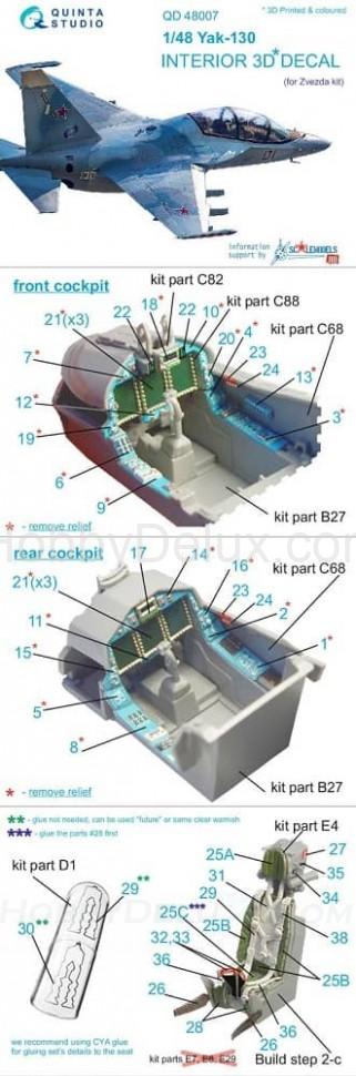 3D Декаль интерьера кабины Як-130 для модели Звезда QD48007