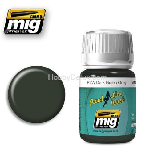 Смывка Ammo Mig PLW DARK GREEN GREY (смывка для стыков панелей, цвет зелено-серый тёмный)