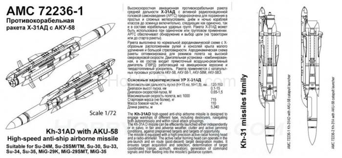 Авиационная управляемая ракета Х-31АД с пусковой АКУ-58 AMC72236-1